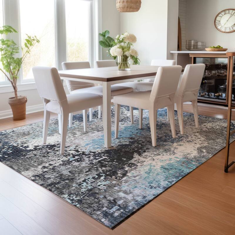 Machine Washable Indoor/ Outdoor Contemporary Abstract Chantille Rug