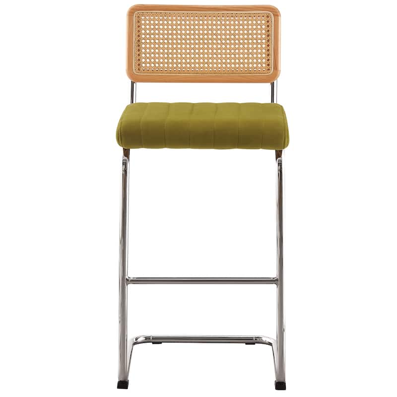 Velvet Upholstered Rattan Counter/Bar Stools, Set of 2/3