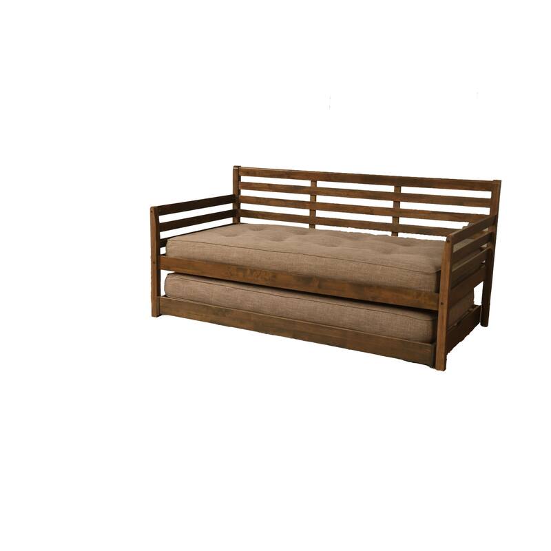 Somette Boho Daybed and Pop Up Bed in Rustic Walnut with Mattresses