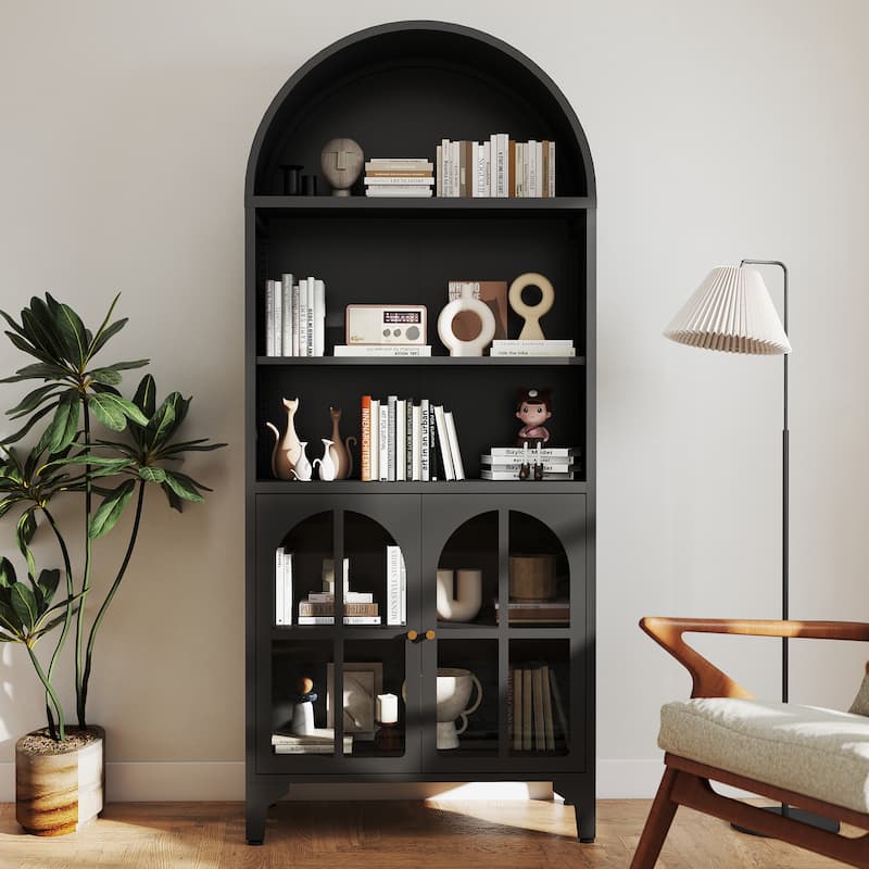 73.6-Inch Arched Metal Storage Display Cabinet with Adjustable Shelves