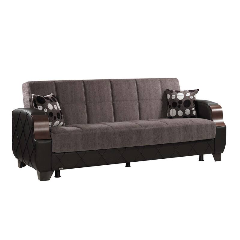 HomeRoots 89" Gray Chenille Convertible Futon Sleeper Sofa And Toss Pillows With Storage