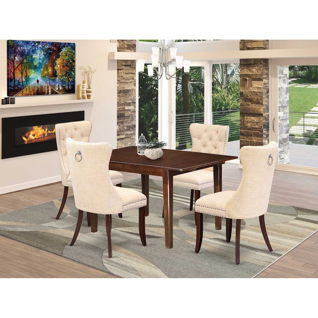 5-Piece Mahogany Finish Solid Wood Top - Rectangular Dining Room Set - Seats 4