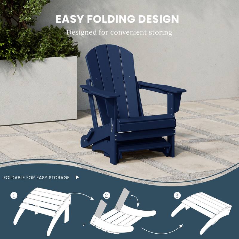 Polytrends Laguna Hdpe All Weather Outdoor Patio Foldable Ottoman
