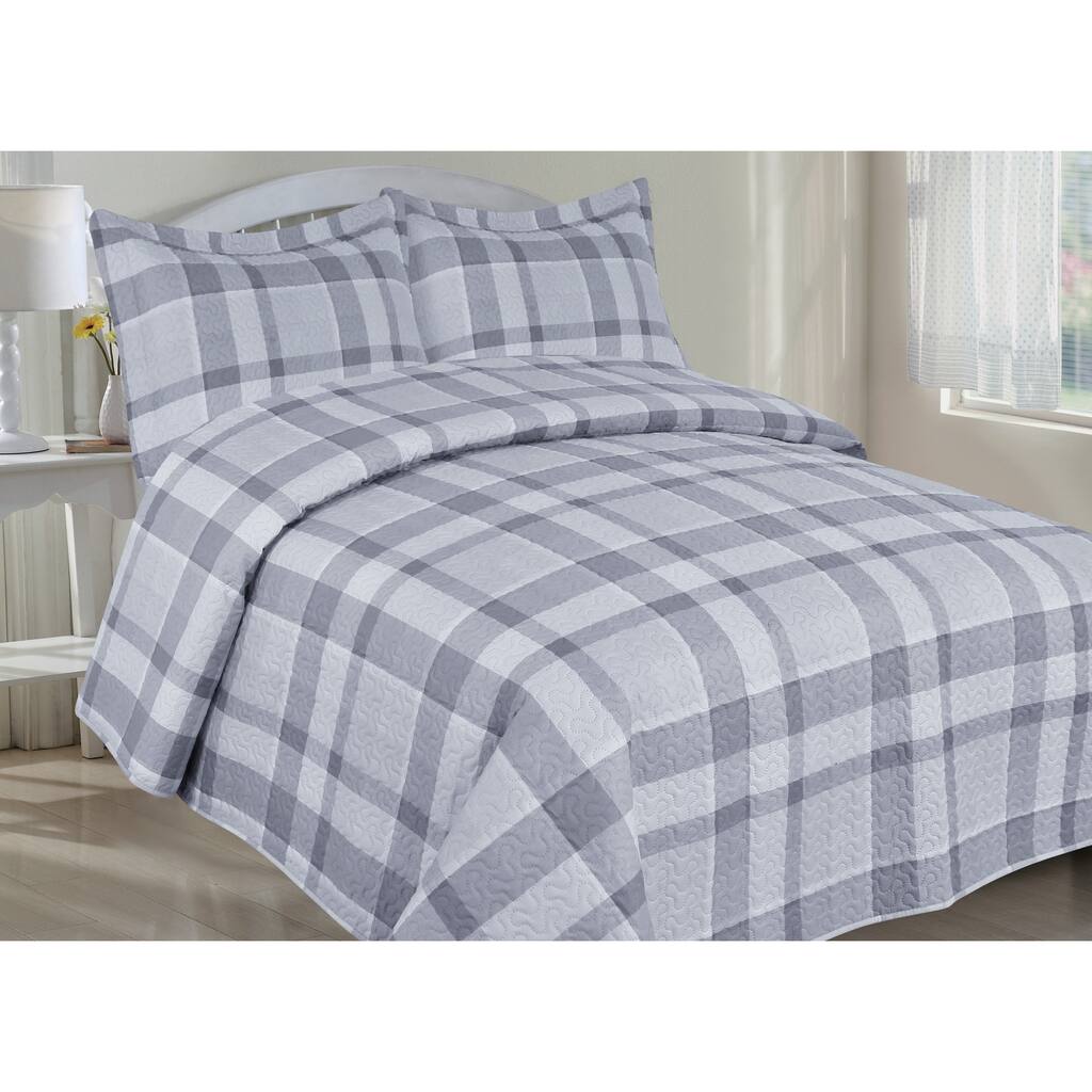 Grey Plaid Quilt Set - Full / Queen