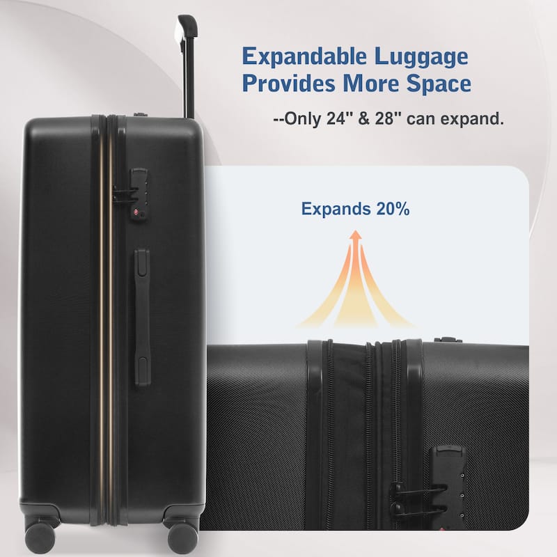 Luggage Sets 5 Piece with Front Opening, Hardside Expandable Carry On Suitcase Set with Double Spinner Wheel with USB Port