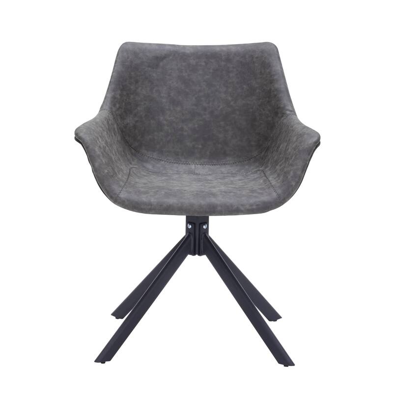 Markley Leather Swivel Dining Armchair with Black Iron Base - Accent Dining Chair for Kitchen and Dining Room Set of 4