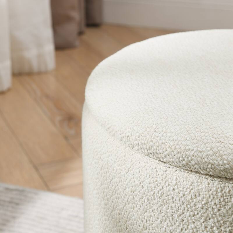 2-Piece Set Round Chenille Storage Ottoman, Equipped with a Drum Shaped Small Stool,Storage Space