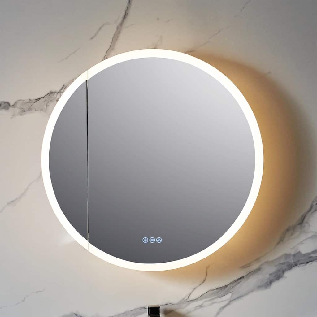 Blossom 32-Inch Round LED Medicine Cabinet, Lighted Mirror, Defogger
