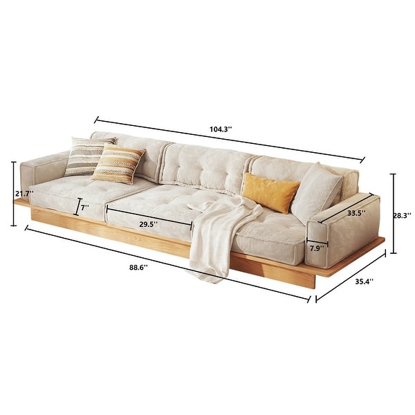 dimension image slide 3 of 4, JASIWAY Corduroy Beige Sofa With Wood Frame