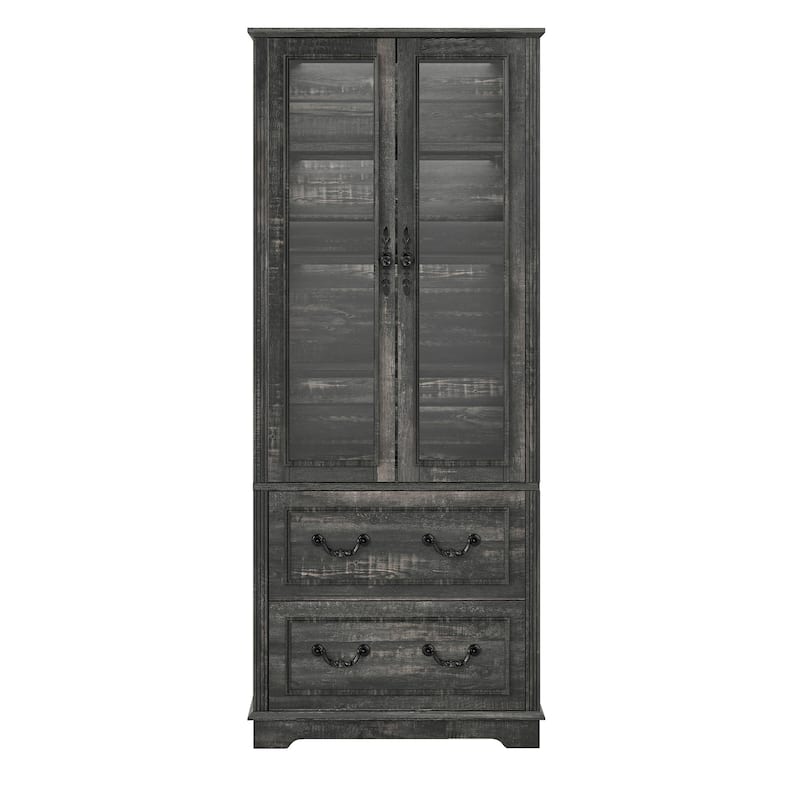 76" Tall Display Cabinet with Glass Doors Bookcase Accent Living Room Hallway