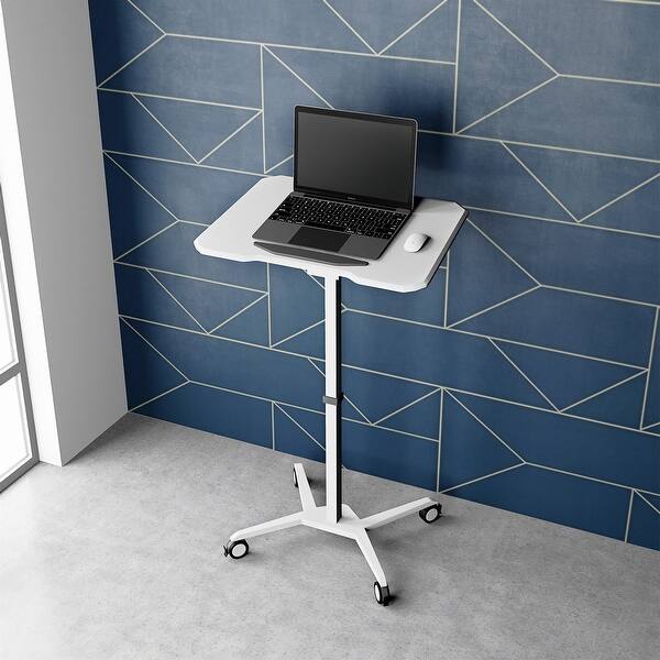 Rolling Laptop Cart, White Podium Desk Height Adjustable On Sale