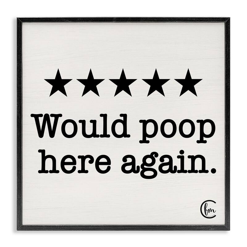 Stupell Bathroom Rating Five Starts Would Poop Here Again Black Framed Art, 12x12, Proudly Made in USA