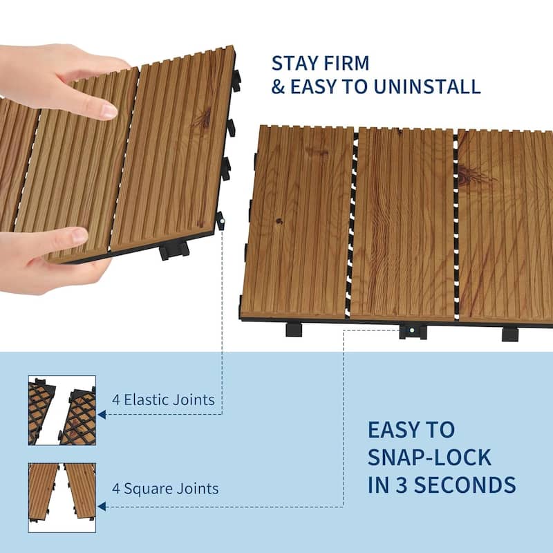 Acacia Wood Deck Tiles, 12"X12", Interlocking