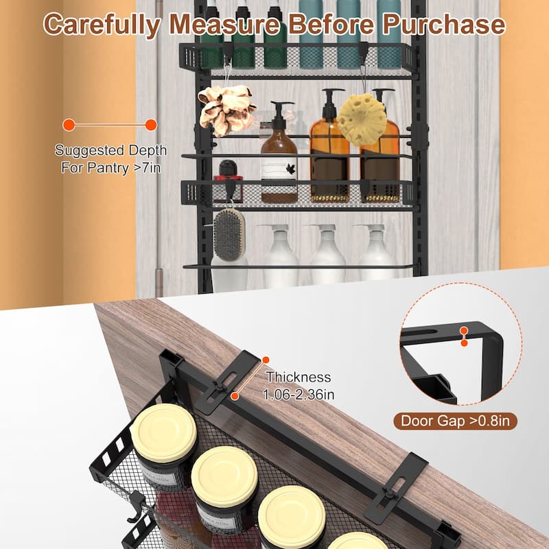 6-Tier Over Door Storage Organizer Heavy Duty Carbon Steel Mesh Pantry Rack Adjustable - 50.19 × 17.12 × 6.1 in)