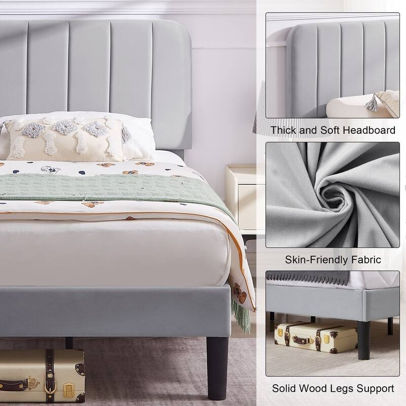 Javlergo Upholstered Bed Frames with Height-adjustable Headboard