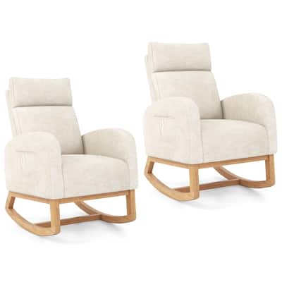 Gymax 2PCS Nursery Rocking Chair Upholstered Chenille Rocker Armchair