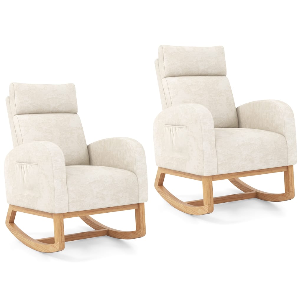 Gymax 2PCS Nursery Rocking Chair Upholstered Chenille Rocker Armchair