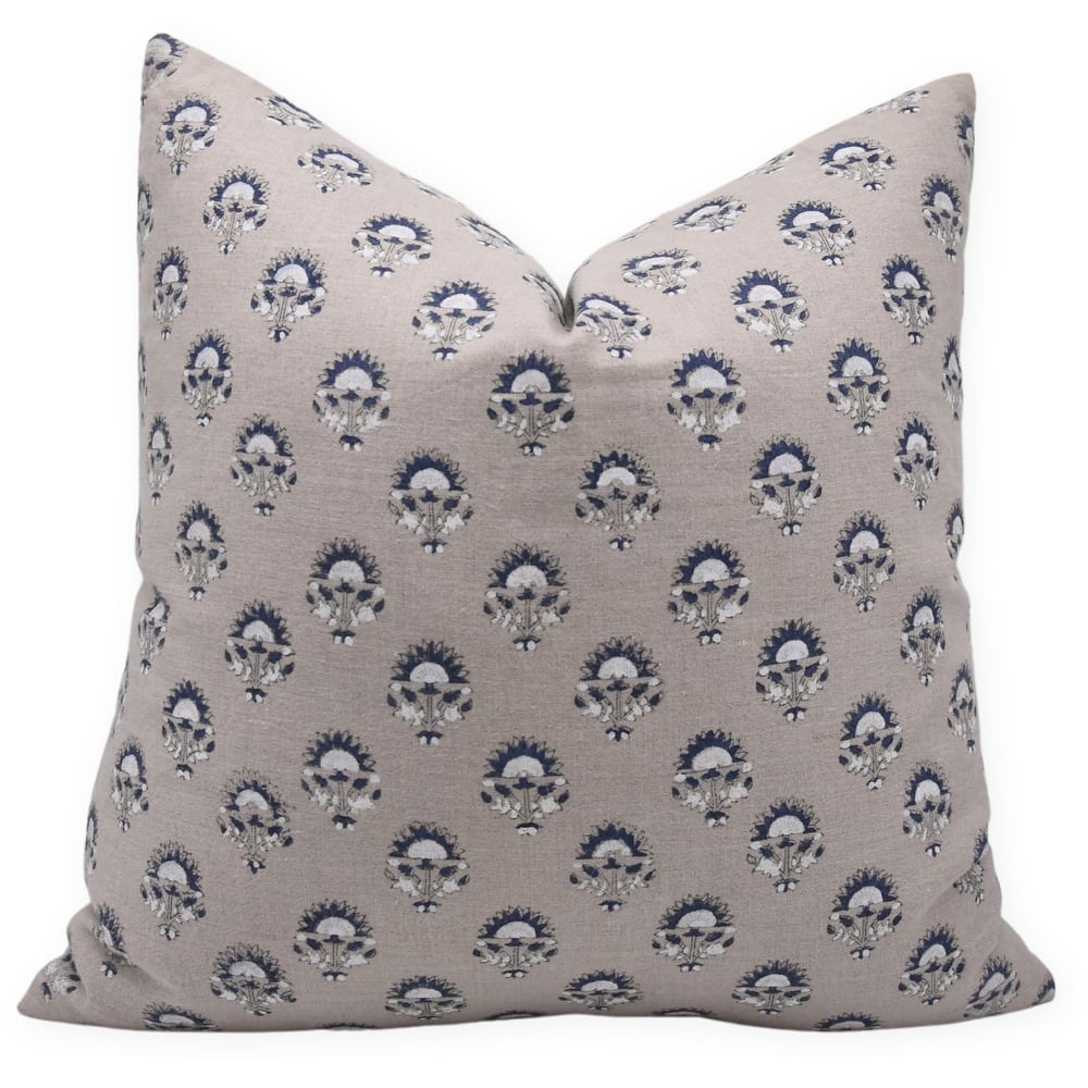 Linen White Farmhouse Block print pillow Cover - Inderjeet