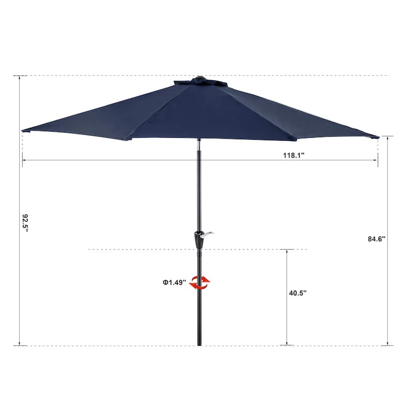 Outdoor 10' Round Red Patio Vented Umbrella, Crank, Push Button Tilt