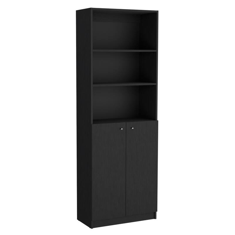 FM FURNITURE Atoka 3 Piece Living Room Set with 2 Sutton Slim Bookcase + Sutton 2-Door Bookcase, Black