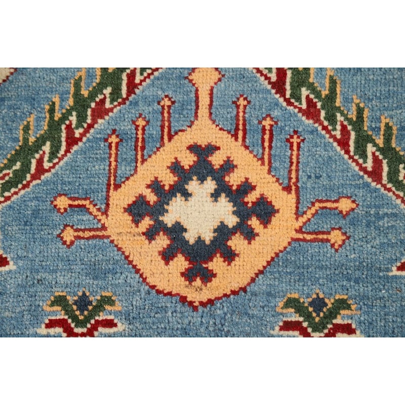 Blue Kazak Oriental Foyer Rug Handmade Geometric Wool Carpet - 2'0" x 3'0"