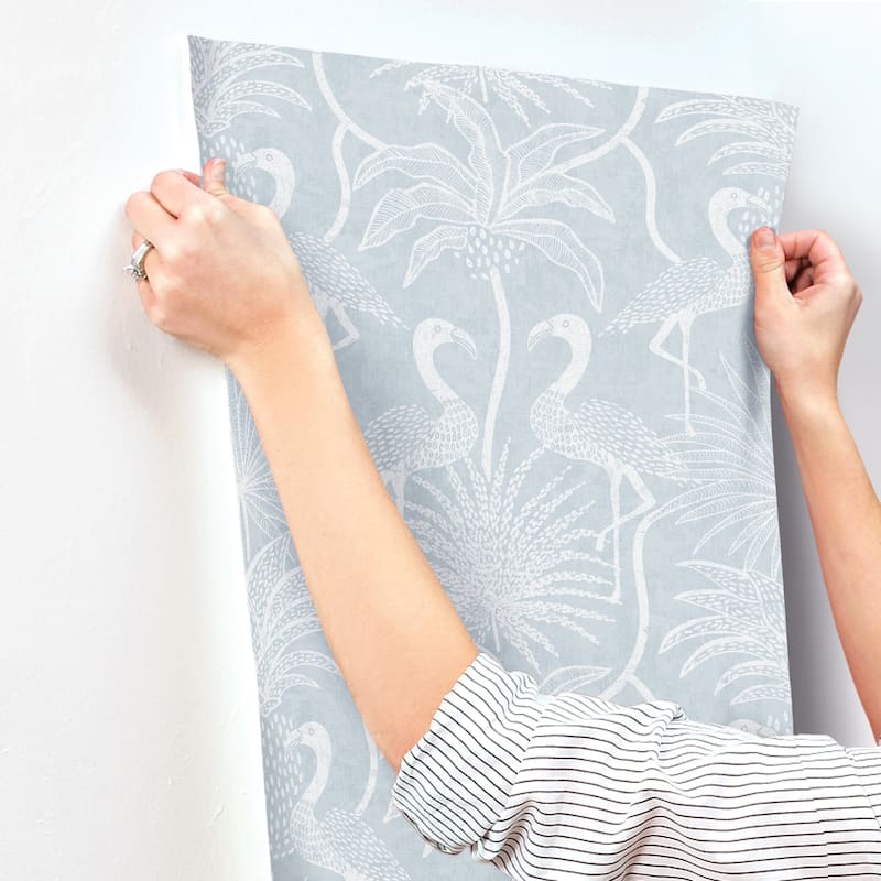 A-Street Prints Biscayne Sky Blue Flamingo Beach Wallpaper