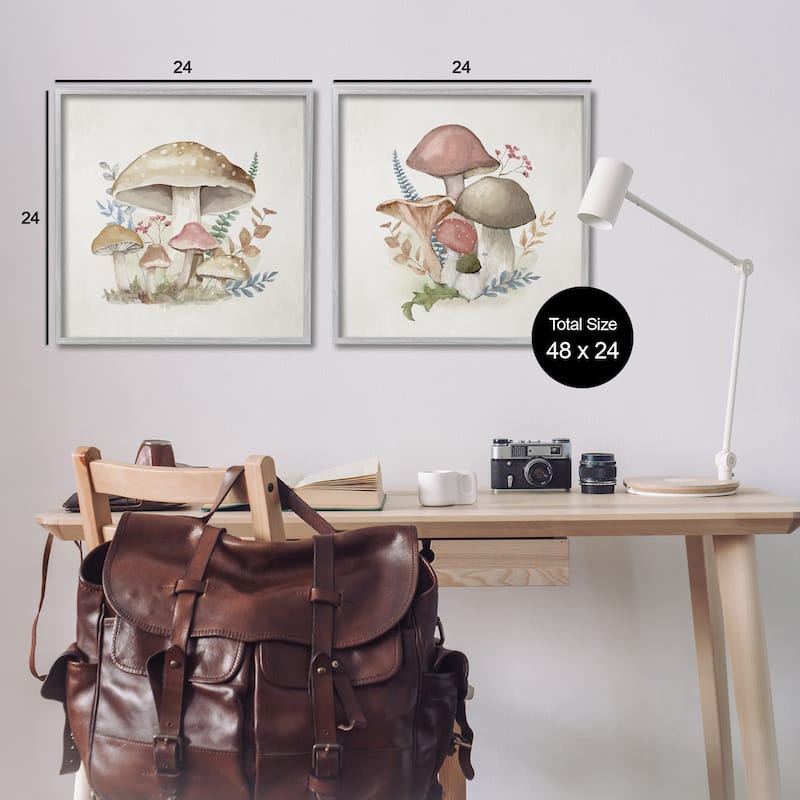 Stupell Pastel Blooming Mushrooms Framed Giclee Art Design By Mollie B. (Set of 2)
