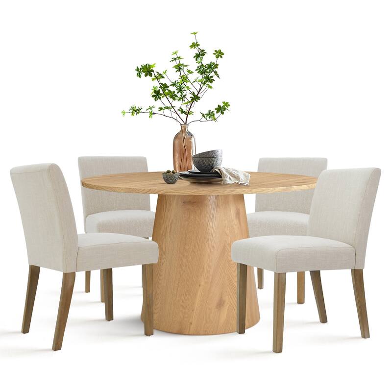 5-Piece Round Dining Set with Pedestal Table and Upholstered Chairs