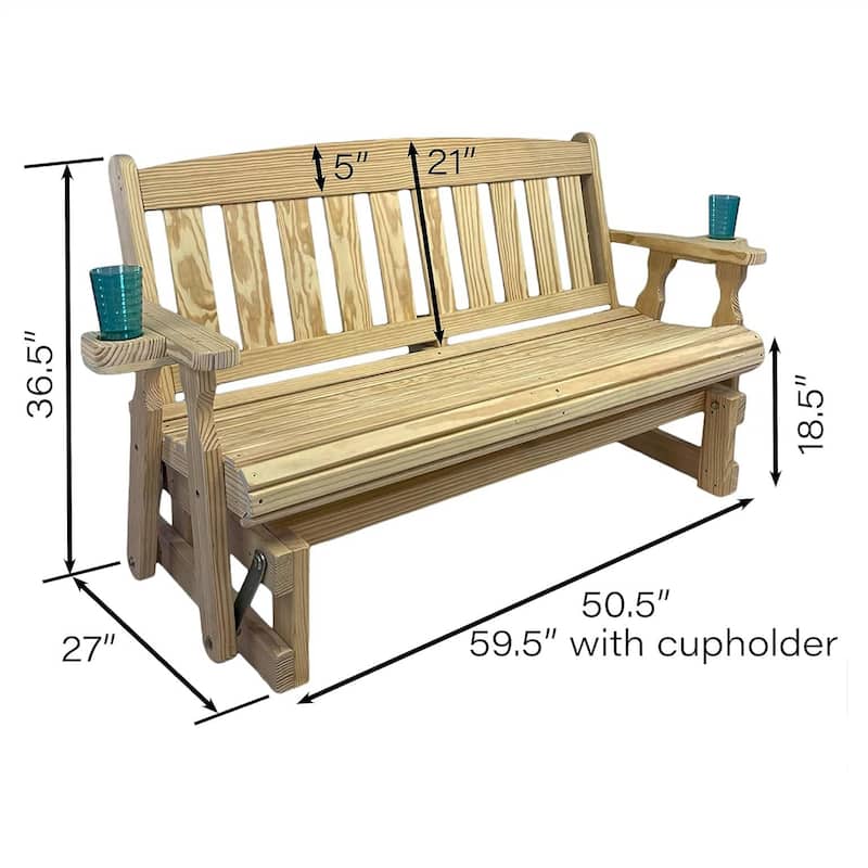 4ft Wooden Porch Glider Bench with Smooth Gliding Motion and Rolled Seat for Comfort Seating - 28"D x 51"W x 36"H