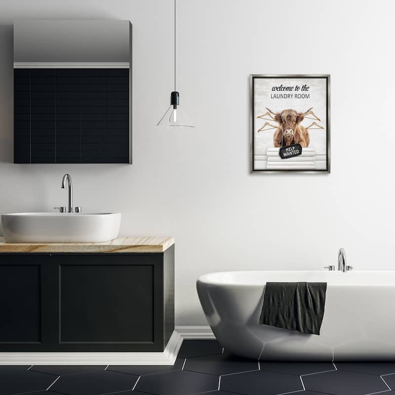 Stupell Welcome Laundry Room Cattle Framed Floater Canvas Wall Art Design By Lettered and Lined