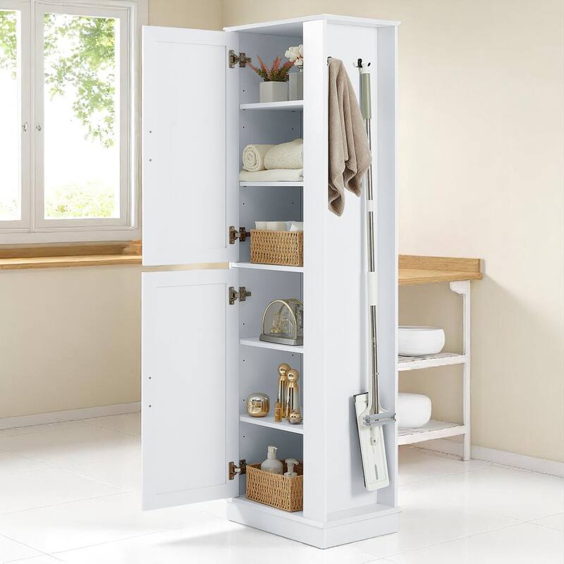 68-Inch Tall Bathroom Storage Cabinet with 2 Doors, Adjustable Shelves, Side Hooks & Anti-Tip Kit, Freestanding Organizer, Black