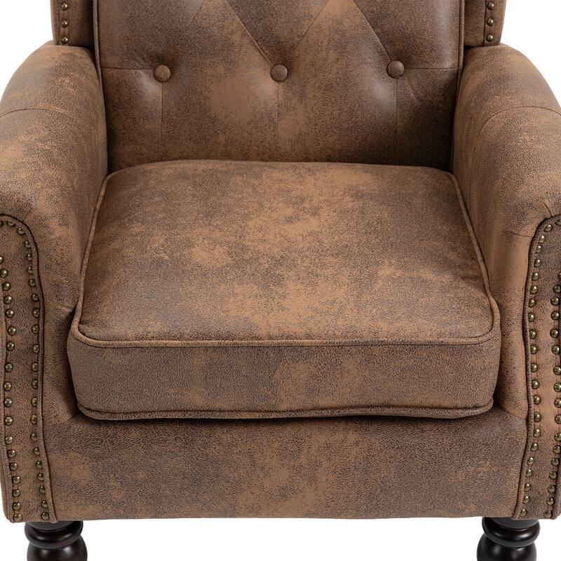 Coffee 29.33" High Back Upholstered Arm Chair with Nailheads