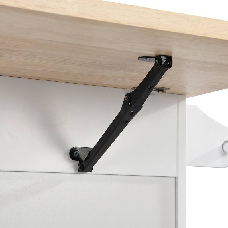Roomfitters Farmhouse Kitchen Island Set with Drop Leaf, Storage Cabinet, Towel Rack and Seating