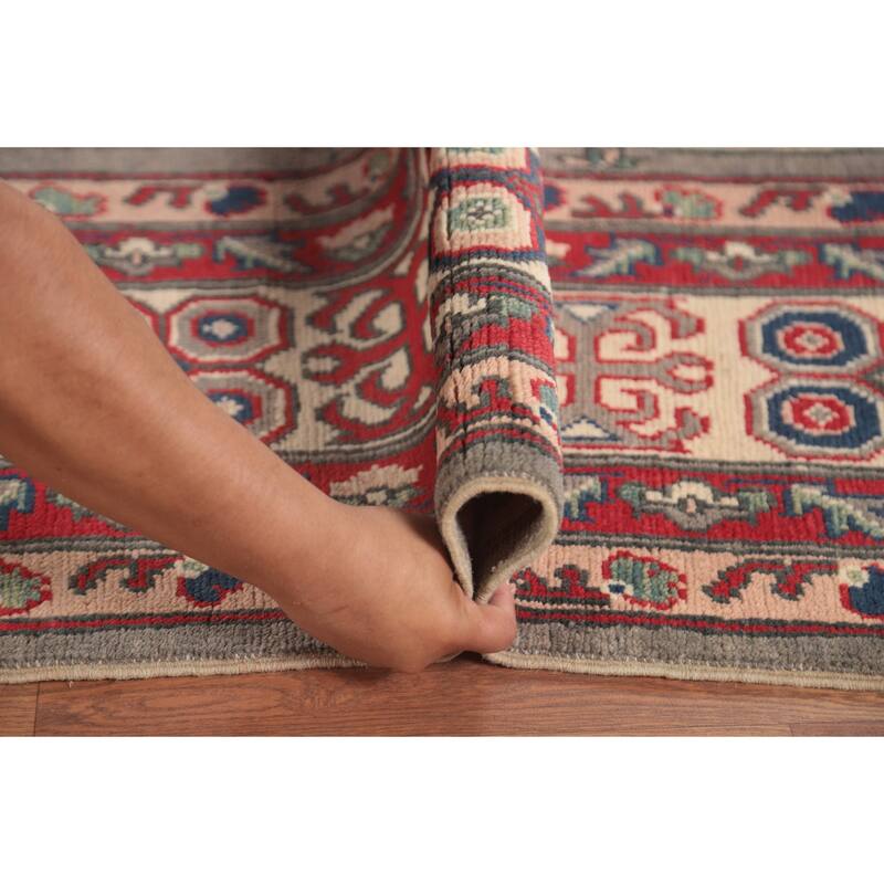 Kazak Oriental Area Rug Hand-Knotted Geometric Wool Carpet - 8'10" x 11'9"