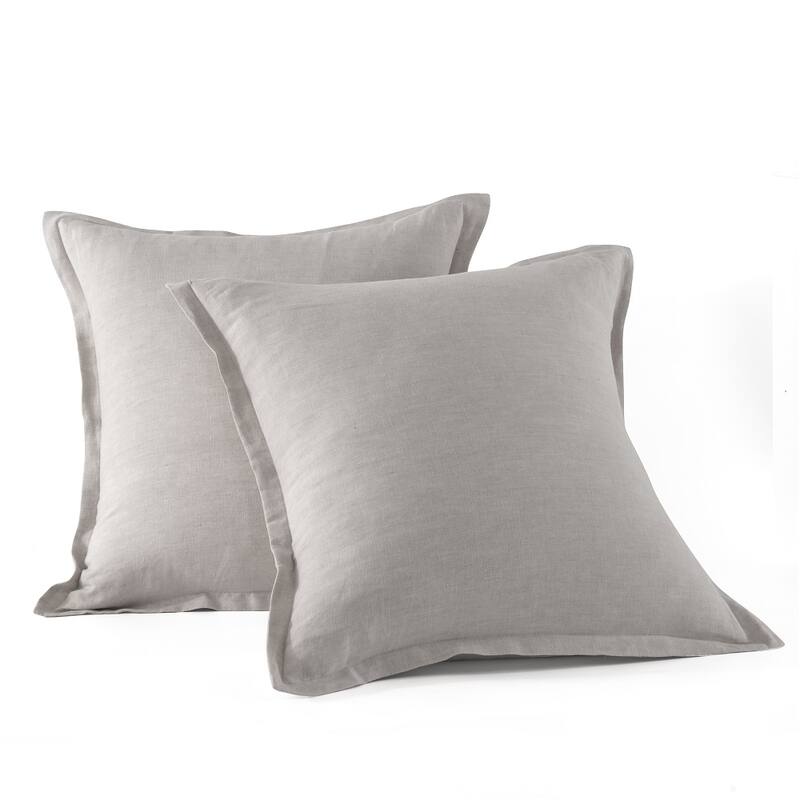 WHOLINENS Stone Washed French Linen European Pillow Shams 2 Pcs 26x26 Inches - Natural