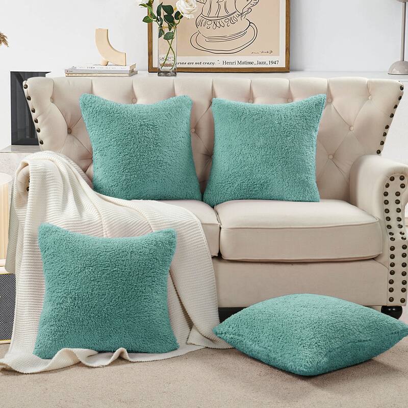 Accent Sherpa Pillow Cover Set of 4 20Inch x 20Inch, NO INSERT - Limpet Shell
