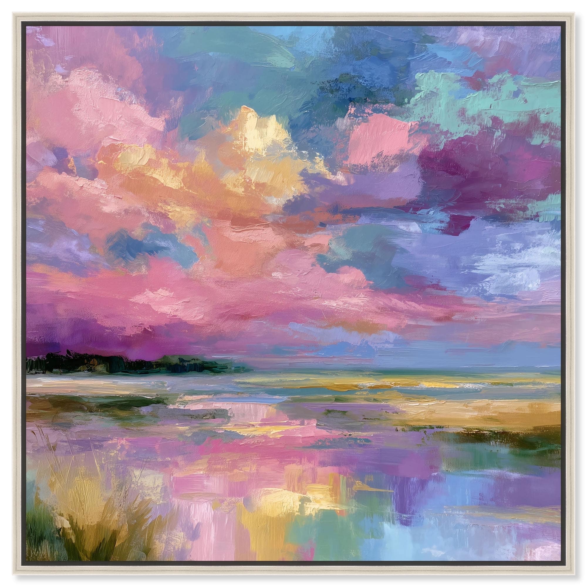 Sunset Over Water II Floral Wall Art Framed Canvas Print by Art Remedy