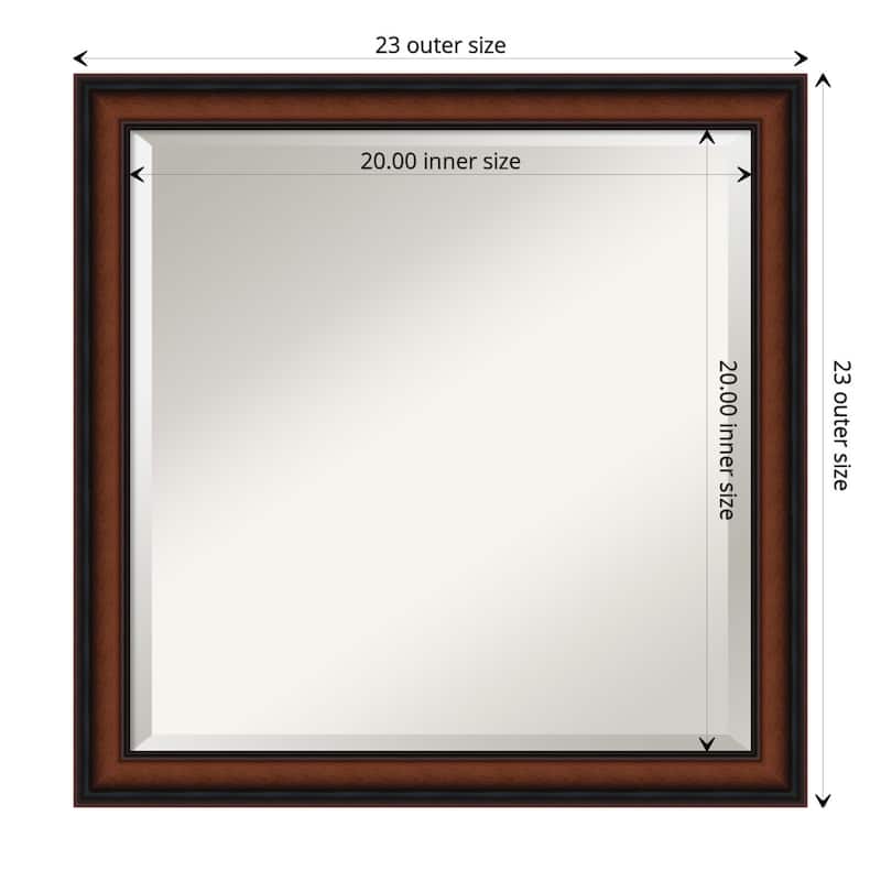 Beveled Wood Bathroom Wall Mirror - Cyprus Walnut Frame - Outer Size: 23 x 23 in
