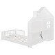 preview thumbnail 7 of 37, Wooden Floor Platform Bed with House Shape Storage Wingback Headboard, House Bed with USB, Window and Bedside Drawers