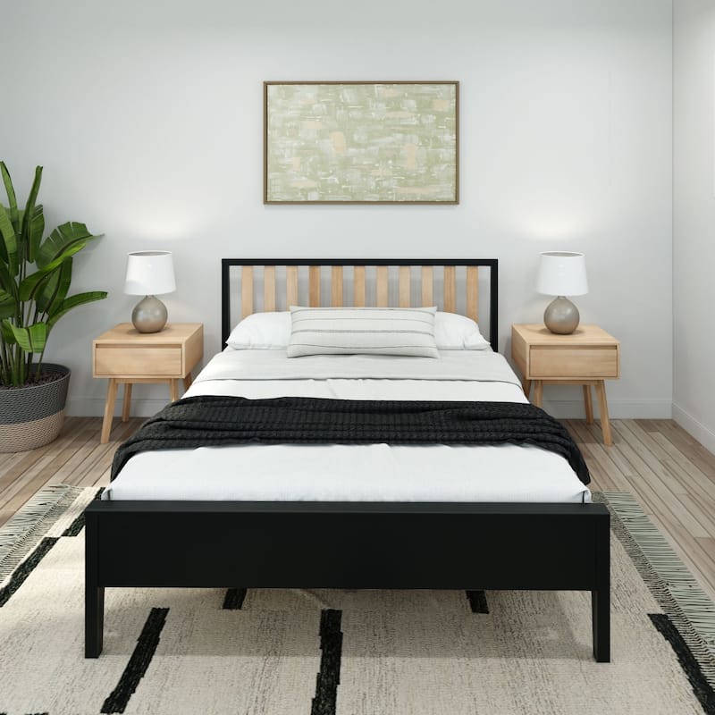 Plank and Beam Modern Queen-Size Bed with Slatted Headboard