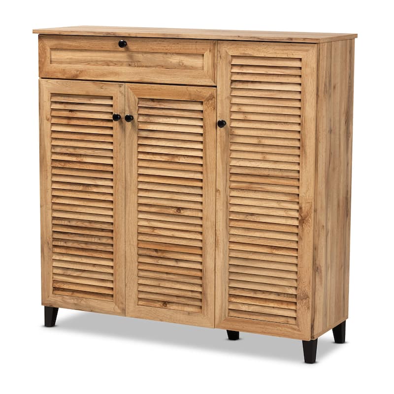 Coolidge Modern Shoe Storage Wood Cabinet with Drawer-Oak Brown - Oak Brown, Black