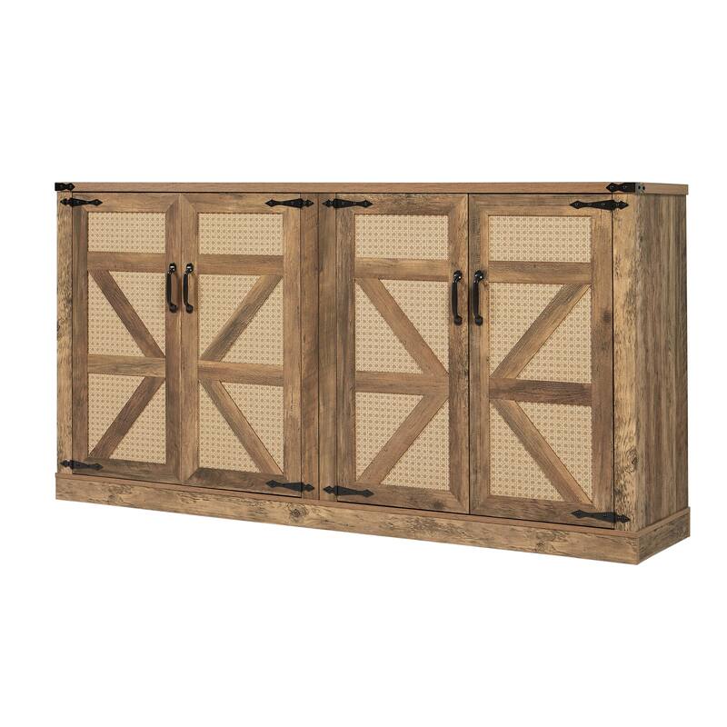 Faux Rattan Sideboard with Barn Doors Rustic Sideboard
