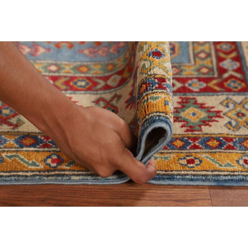 Geometric Kazak Accent Rug Handmade Foyer Wool Carpet - 3'2" x 4'8"