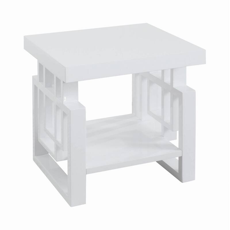 Rectangular End Table with Shelf in White - White - Wood