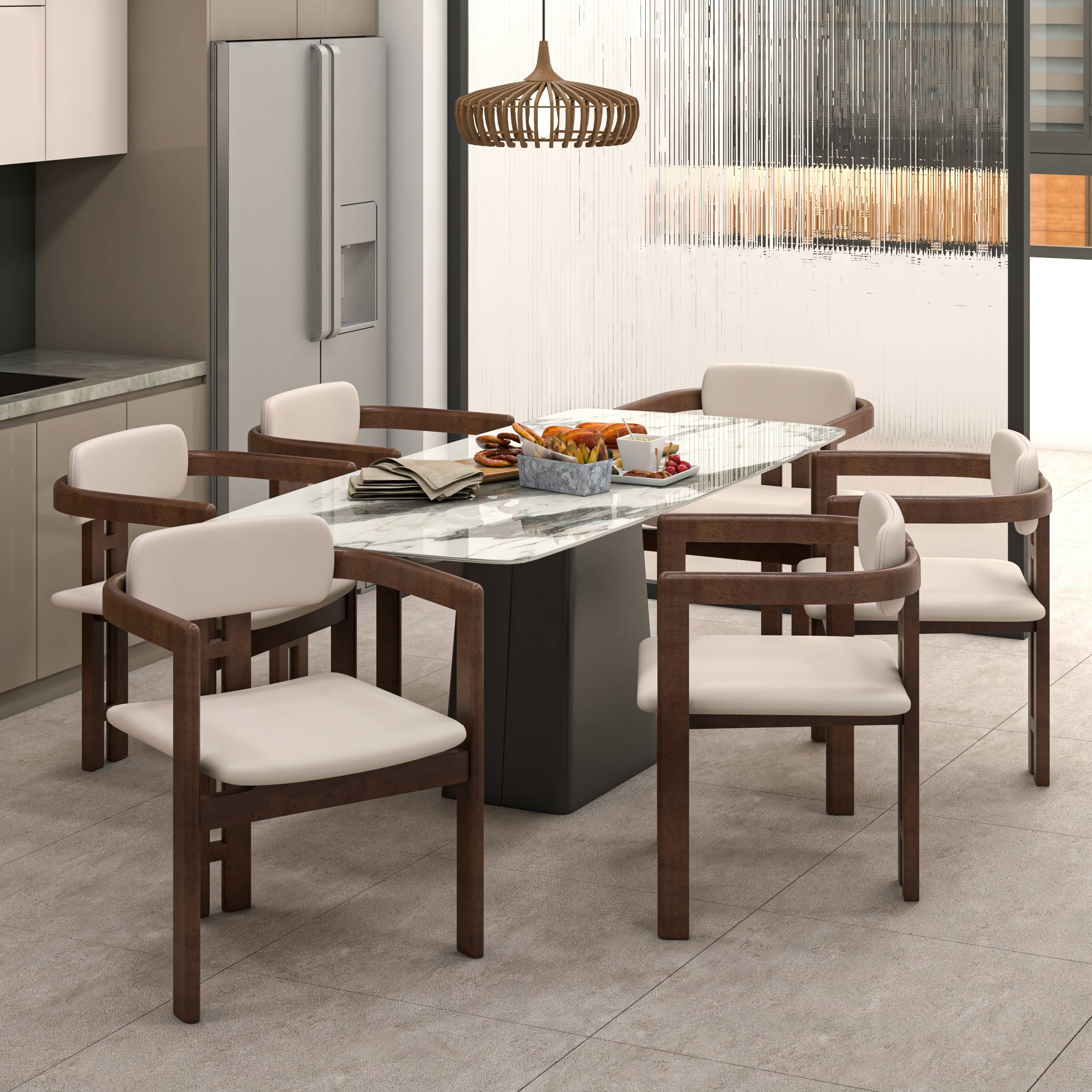 Velo (Set of 2) Modern Faux Leather Upholstered Dining Chair with Solid Wood Legs, Open Back Padded Kitchen Accent Chair