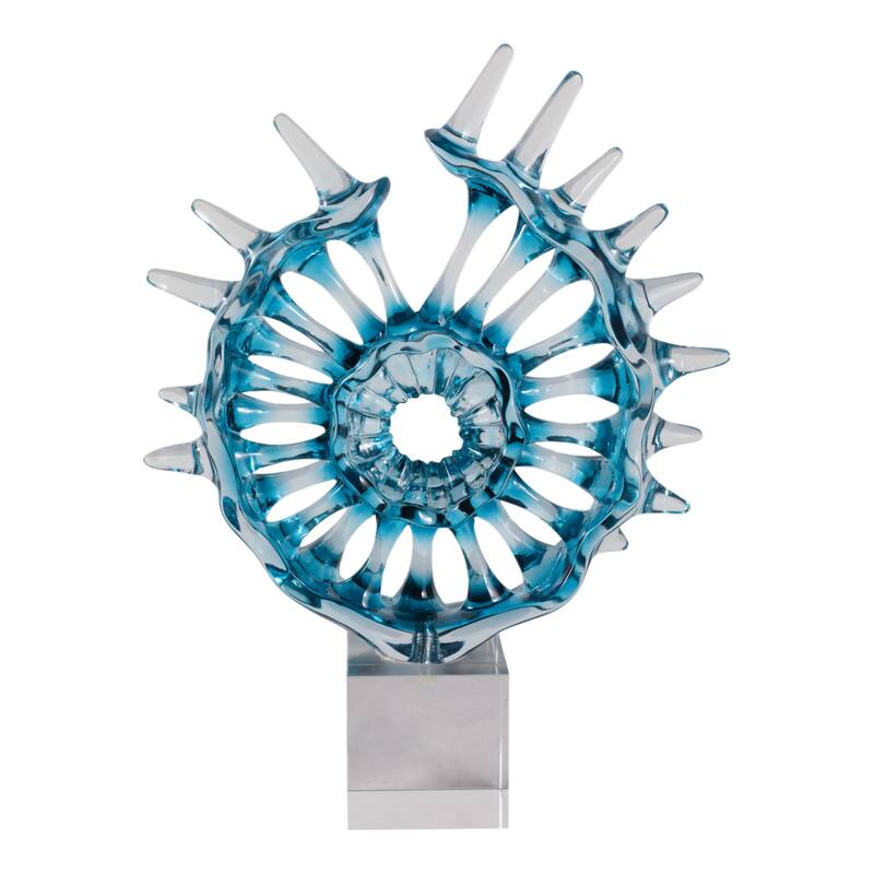 Glass Sculpture Abstract Spiral Crystal Base Modern Accent - 15" Blue - 11.5" x 3.25" x 15"
