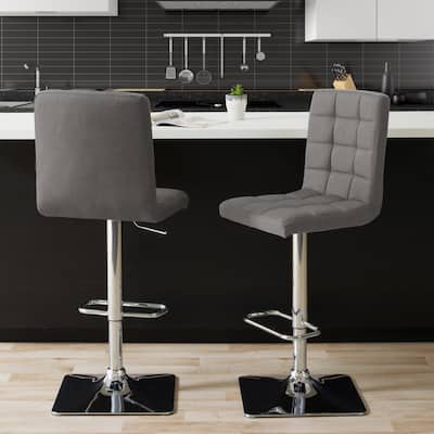 Set of 2 Gas Lift Upholstered Adjustable Barstool