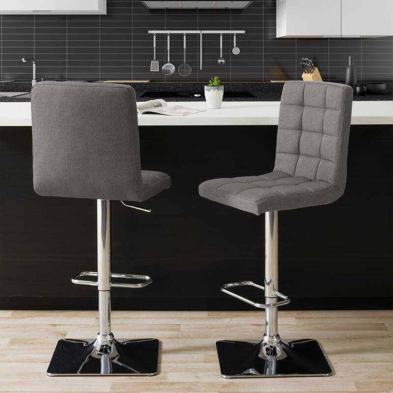 Set of 2 Gas Lift Upholstered Adjustable Barstool - Slate