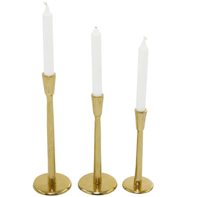 Aluminum Metal Slim Candle Holder with Round Bases - Set of 3 Gold - Roche River Decor - Gold