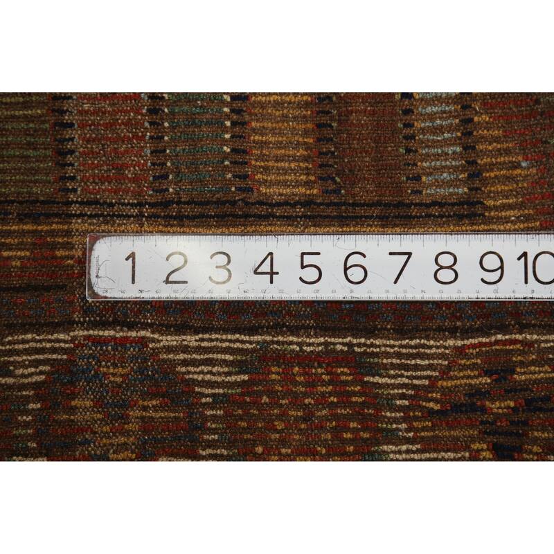 Hand Knotted Oriental 100% Wool Carpet Modern Geometric Multi-Colored Gabbeh Runner Rug - 11' 11'' X 3' 7''